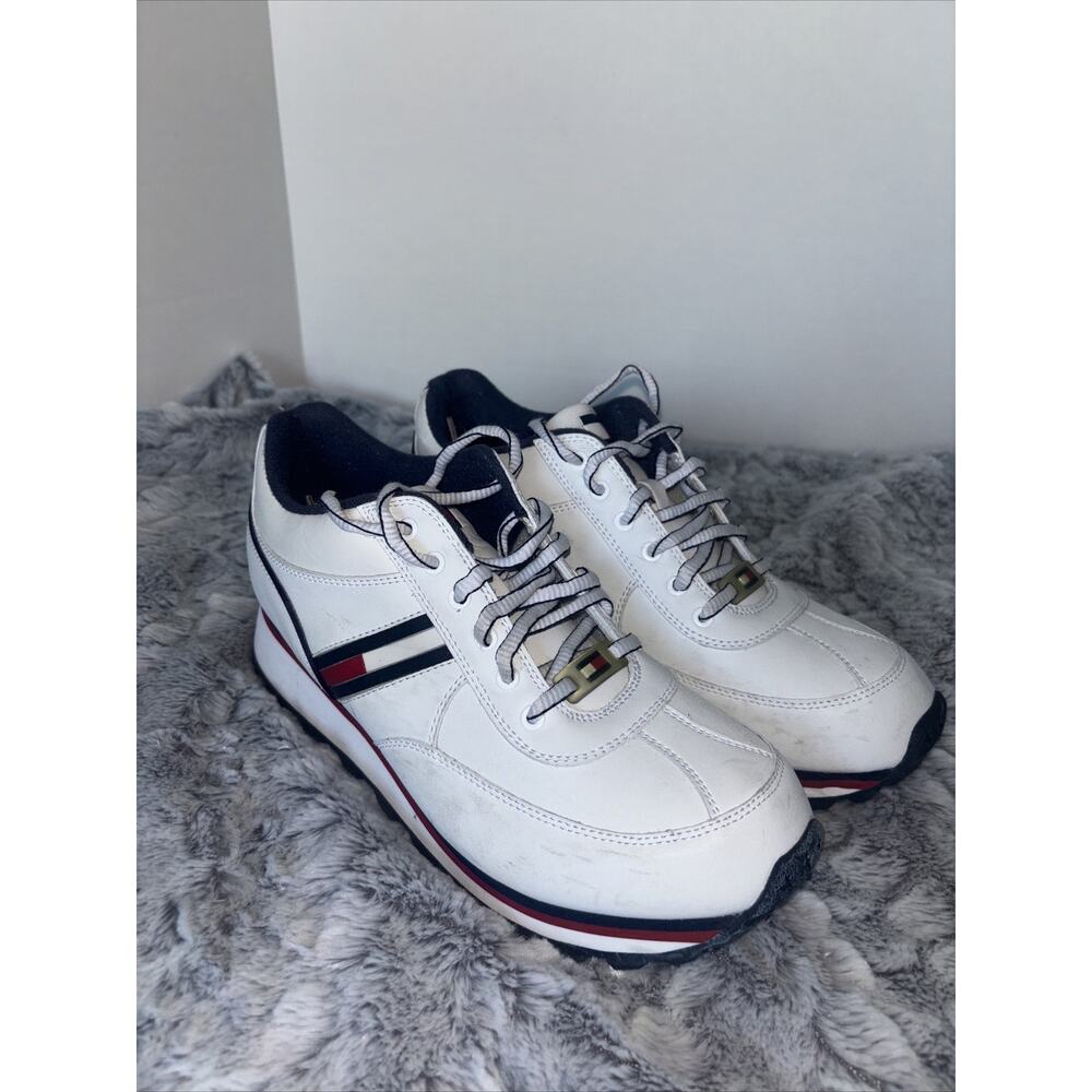 Women's Tommy Hilfiger Athletic Shoes Sneakers White Leather W/ Navy Red Size 9